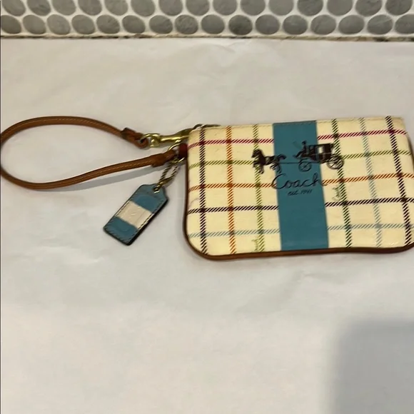 Coach Plaid Wristlet in Cream and Blue - Picture 3 of 12